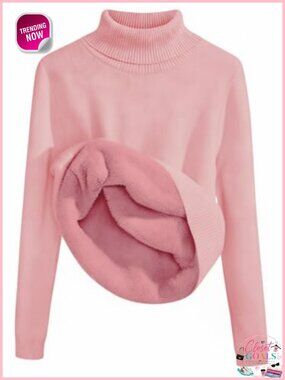 Women's Turtleneck Wool Sweater Fleece Lined Pullover Winter